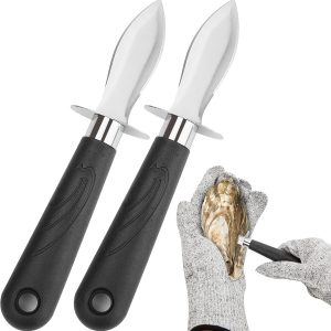 Oyster Shucker Set Amviner 2 Stainless Knives & Cut-Resistant Gloves-0